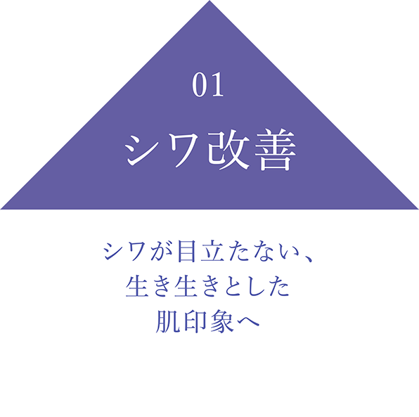 01 シワ改善　シワが目立 たない、生き生きとした肌印象へ